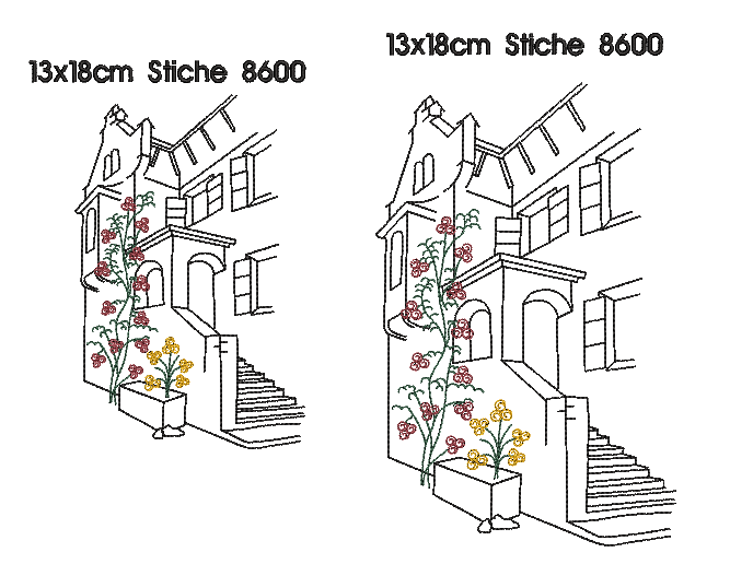 Bild 1 von Stickdatei toskanisches Haus Toskana Redwork mit Blumenranke Sommer  / (Lizenz) Unlimited