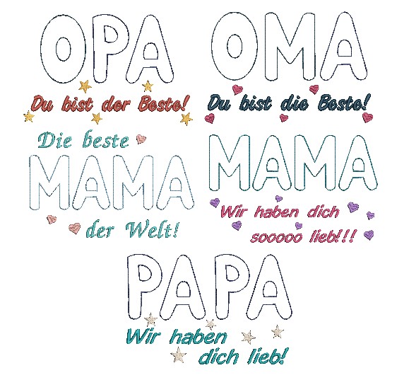 Bild 1 von Stickdatei doodle Applikation Schrift Mama Oma Opa Papa sind die Besten  / (Stickrahmengröße) 16x25cm