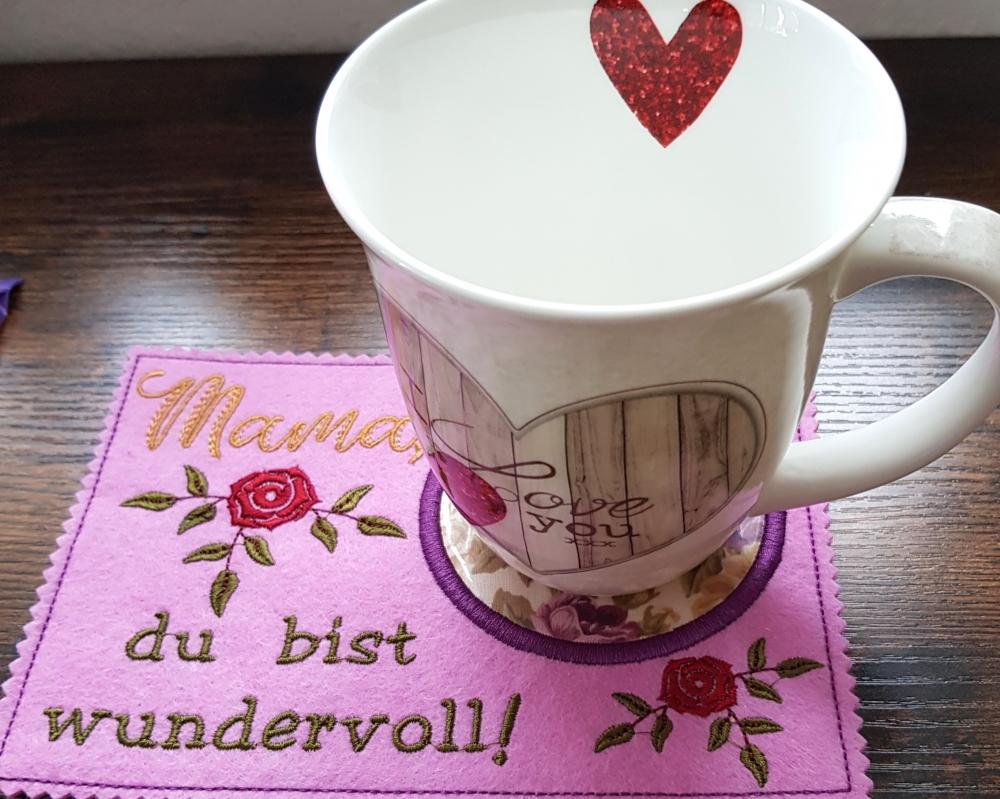 Bild 1 von Stickdatei Muttertag SET Untersetzer Lichterbeutel Mama