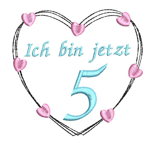 Bild 1 von Stickdatei Herz 5. Geburtstag 10x10cm und 13x13cm