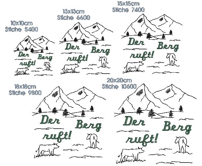 Bild 1 von Stickdatei Berge Alm Almwiese Berg Redwork SET XL  / (Lizenz) Unlimited