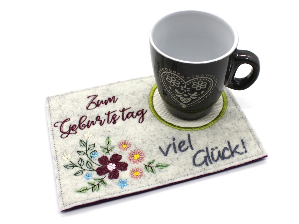 Bild 1 von Stickdatei Mugrug Untersetzer Hochzeit Geburtstag 13x18cm