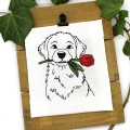 Stickdatei Hund mit Tulpe Frühling Kontur