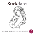 Bild 1 von Stickdatei Mama Mutter mit Baby Konturstickdatei in verschiedenen Größen mit ITH Mutterpass