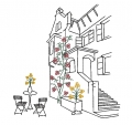Stickdatei toskanisches Haus Toskana Redwork mit Blumenranke Sommer